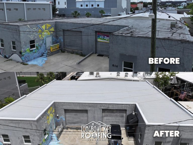 Flat Mod-Bit Roof Installation in Sarasota Florida - Longboat Key Roofing company Before and After