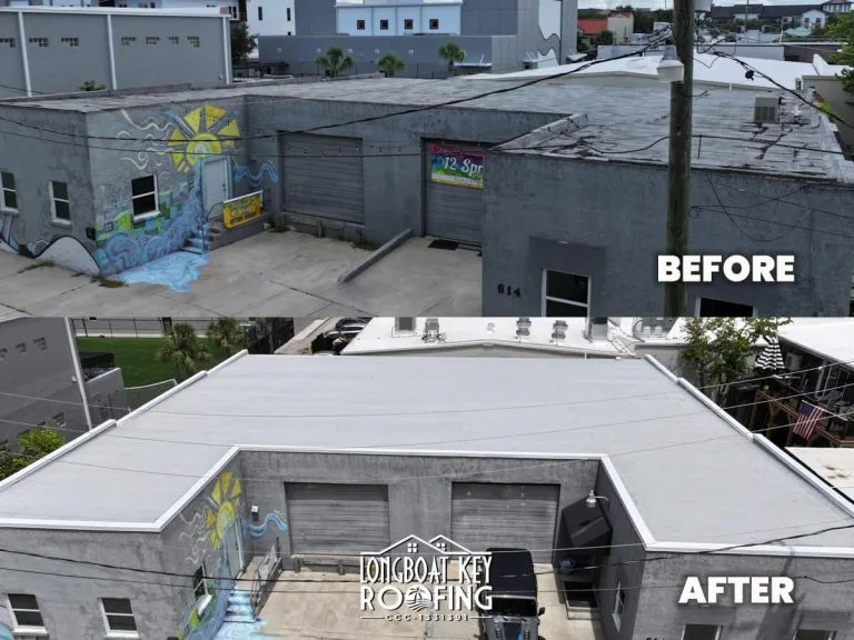 Flat Mod-Bit Roof Installation in Sarasota Florida - Longboat Key Roofing company Before and After