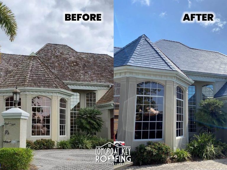 Oaks Sarasota Porcelain Tile Roof Before and After by Longboat Key Roofing Company