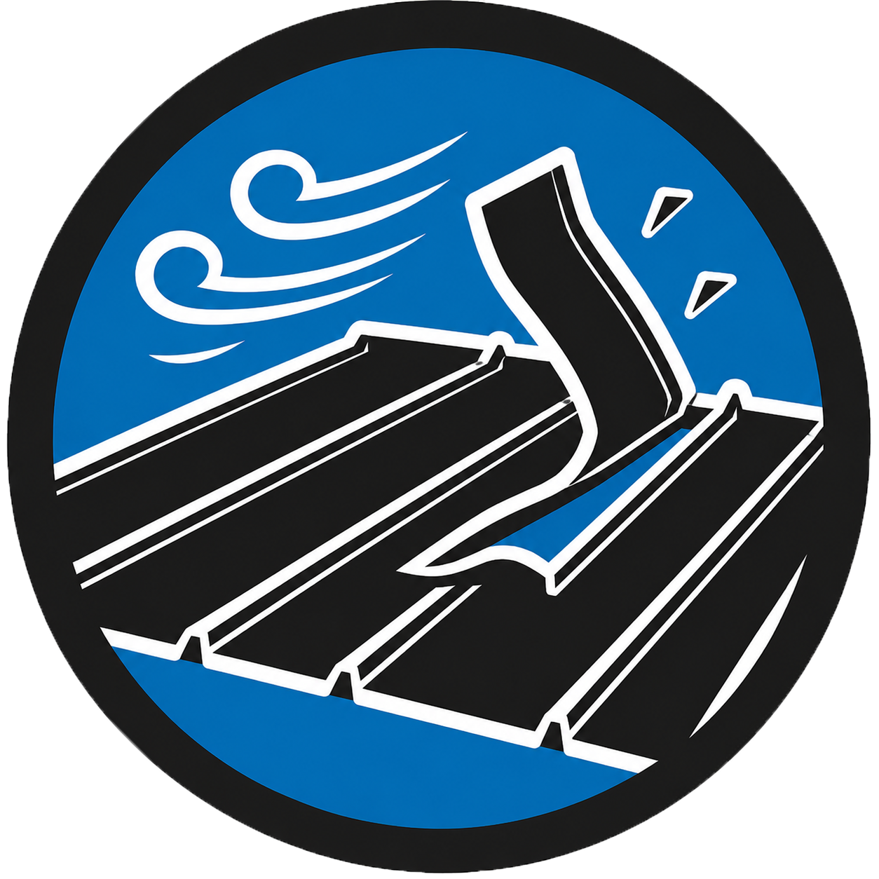 Wind-lifted metal roofing icon
