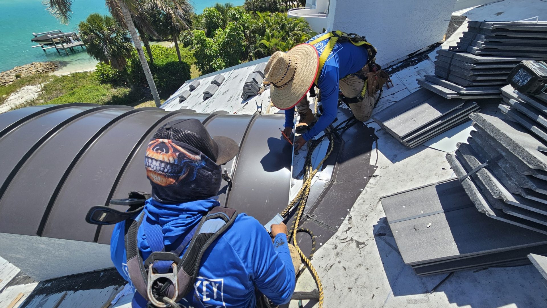 longboat key roofing in-house crew performing detailed work and flashing